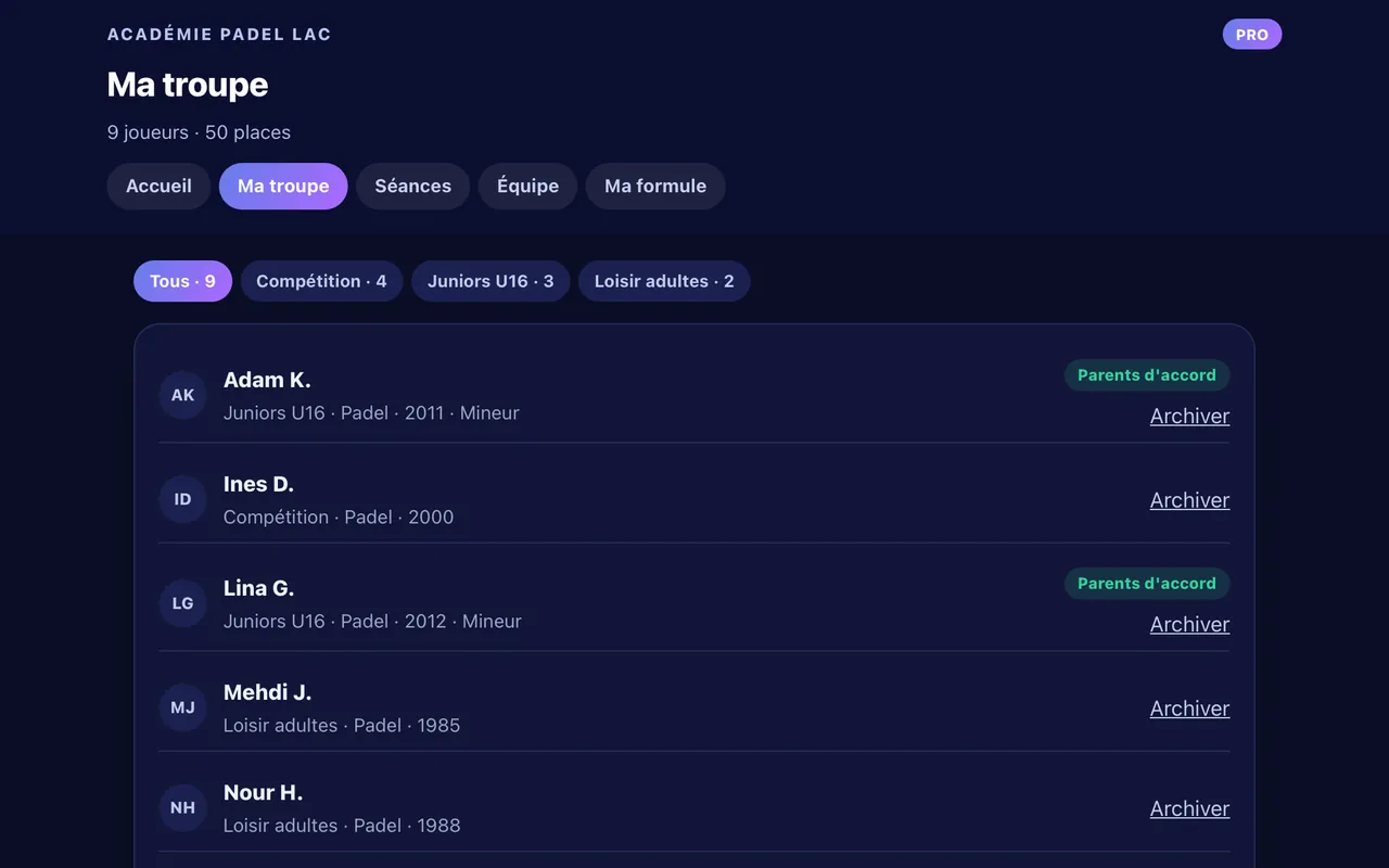 Ma troupe — console Analyseur Pro