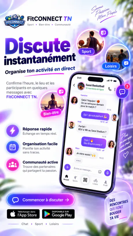 Affiche FitCONNECT TN : chat instantané pour l’heure, le lieu et les participants