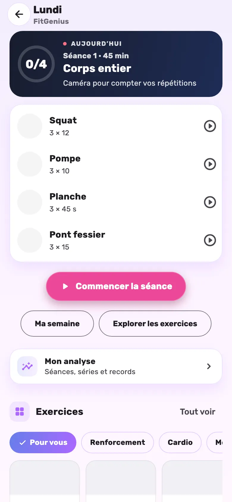 3 · S’entraîner — FitGenius