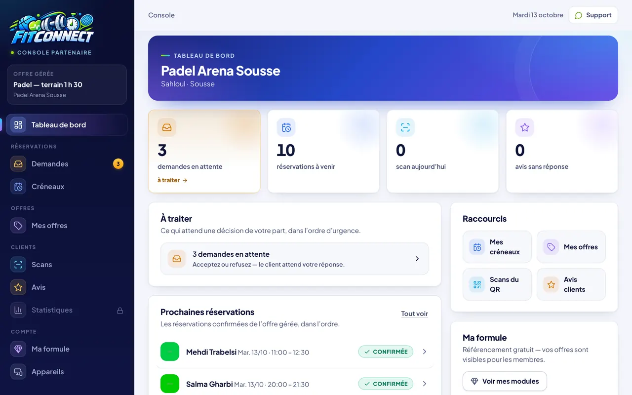 The partner console dashboard